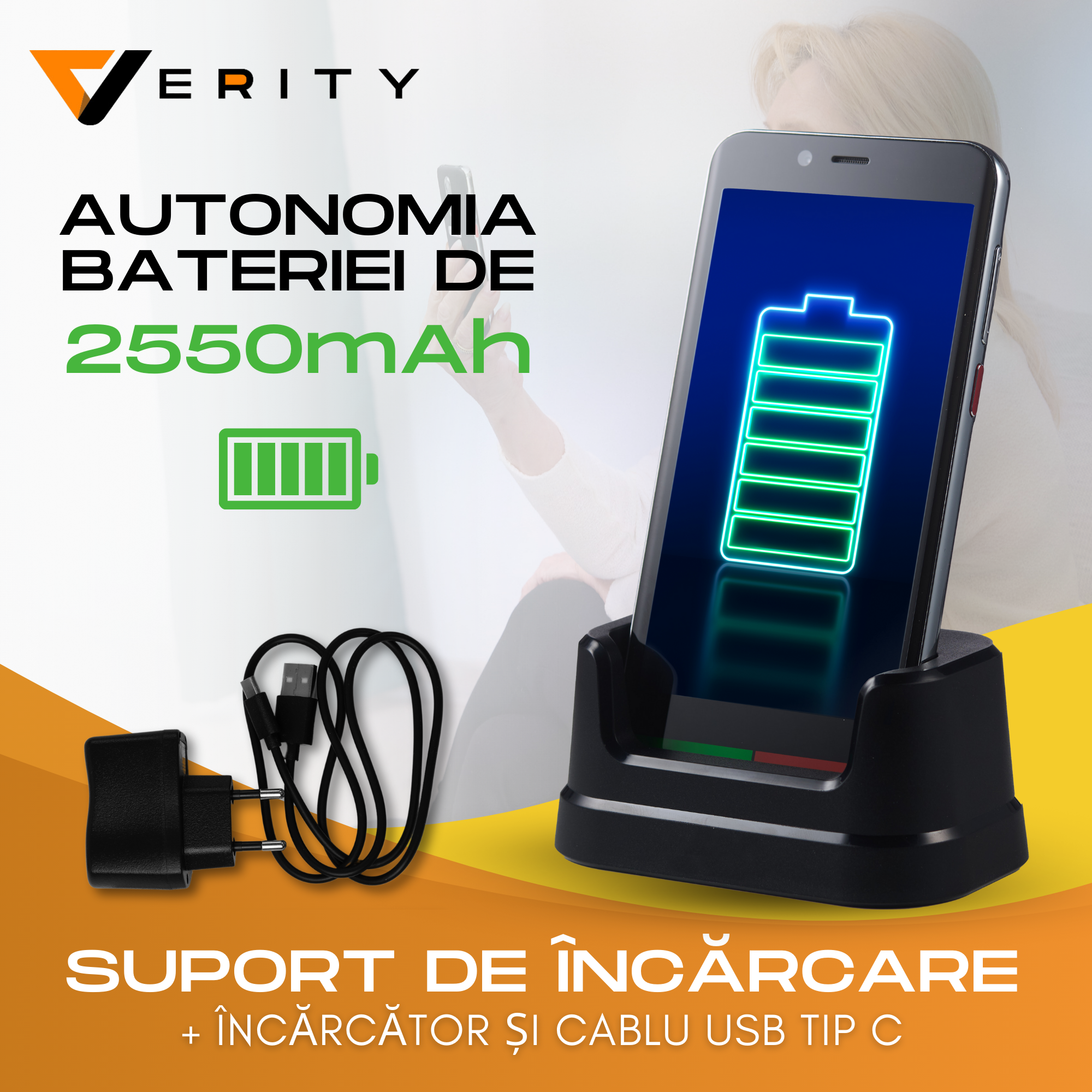 Telefon mobil pentru seniori, Smartphone pentru varstnici, bunici, pensionari, cu meniul in limba Romana, Buton SOS, retea 4G, Stand incarcare