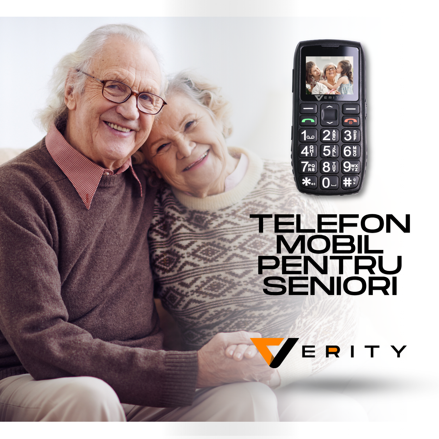 Telefon mobil pentru seniori, model C1+, cu meniul in limba Romana, Stand pentru incarcare, taste mari, buton SOS, micro SIM, retea 4G