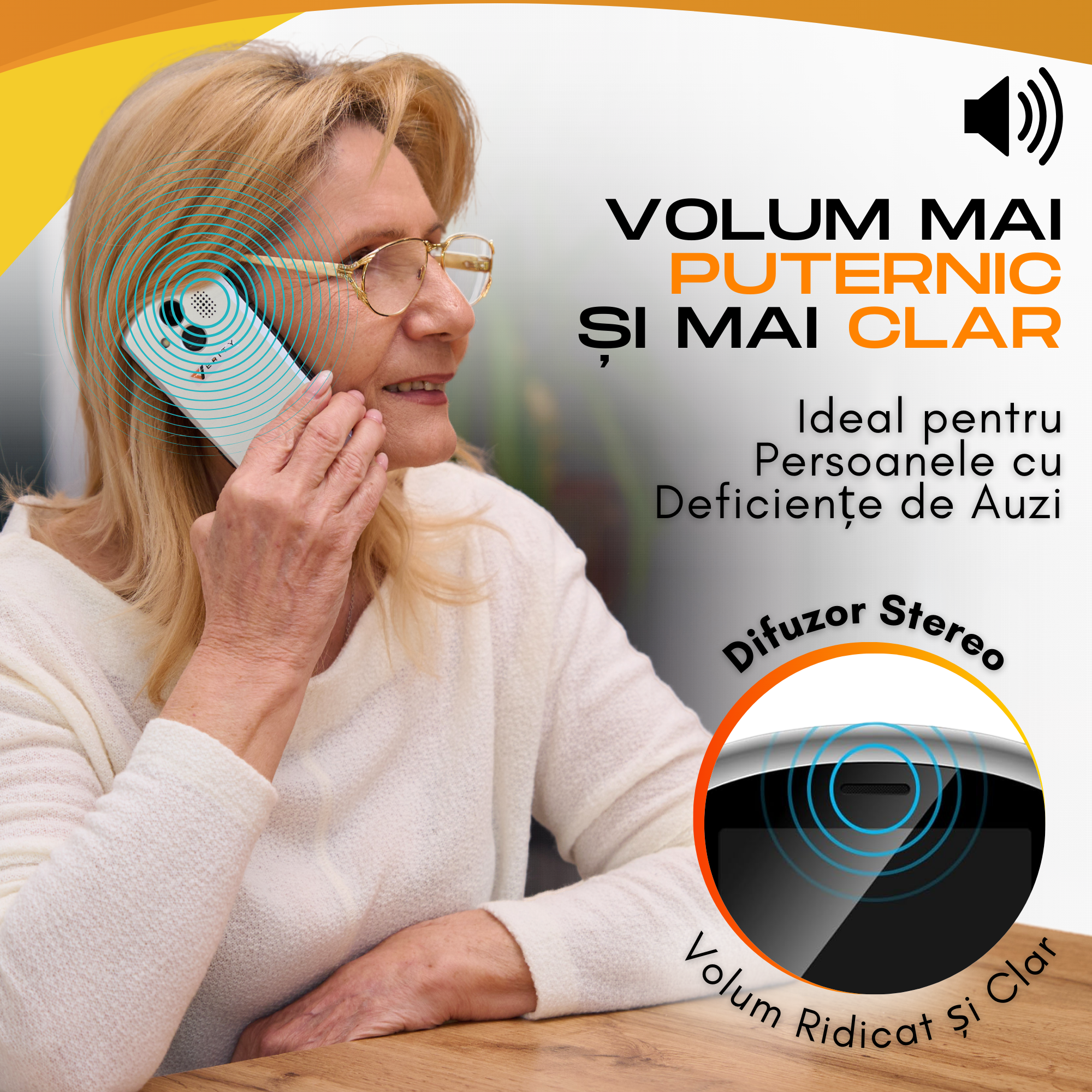 Telefon mobil pentru seniori, cu meniul in limba Romana, Stand pentru incarcare, taste mari, buton SOS, Dual SIM, retea 4G