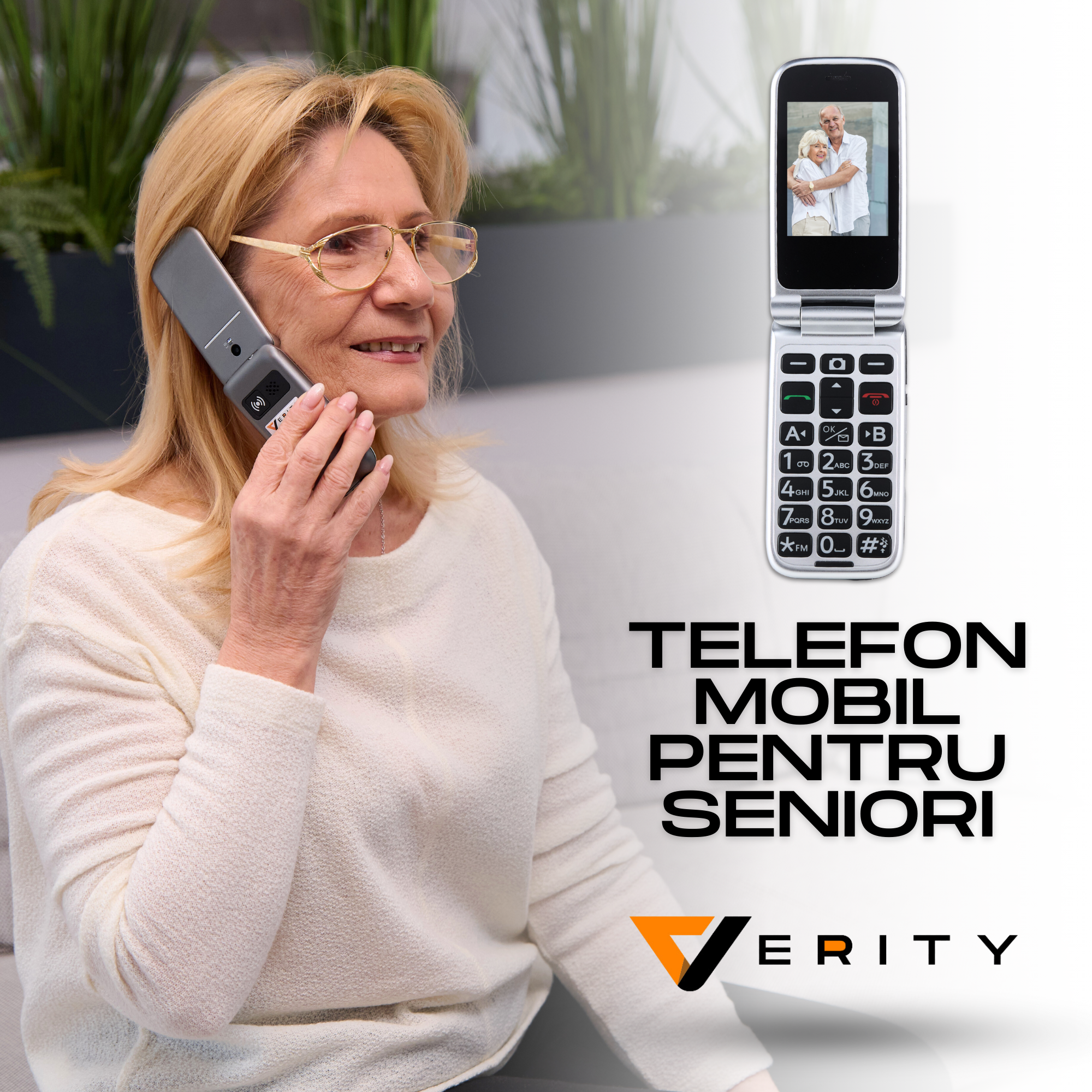 Telefon mobil cu clapeta pentru seniori, meniu in limba Romana, Stand incarcare, Retea 4G, Taste mari, Buton SOS, Micro SIM