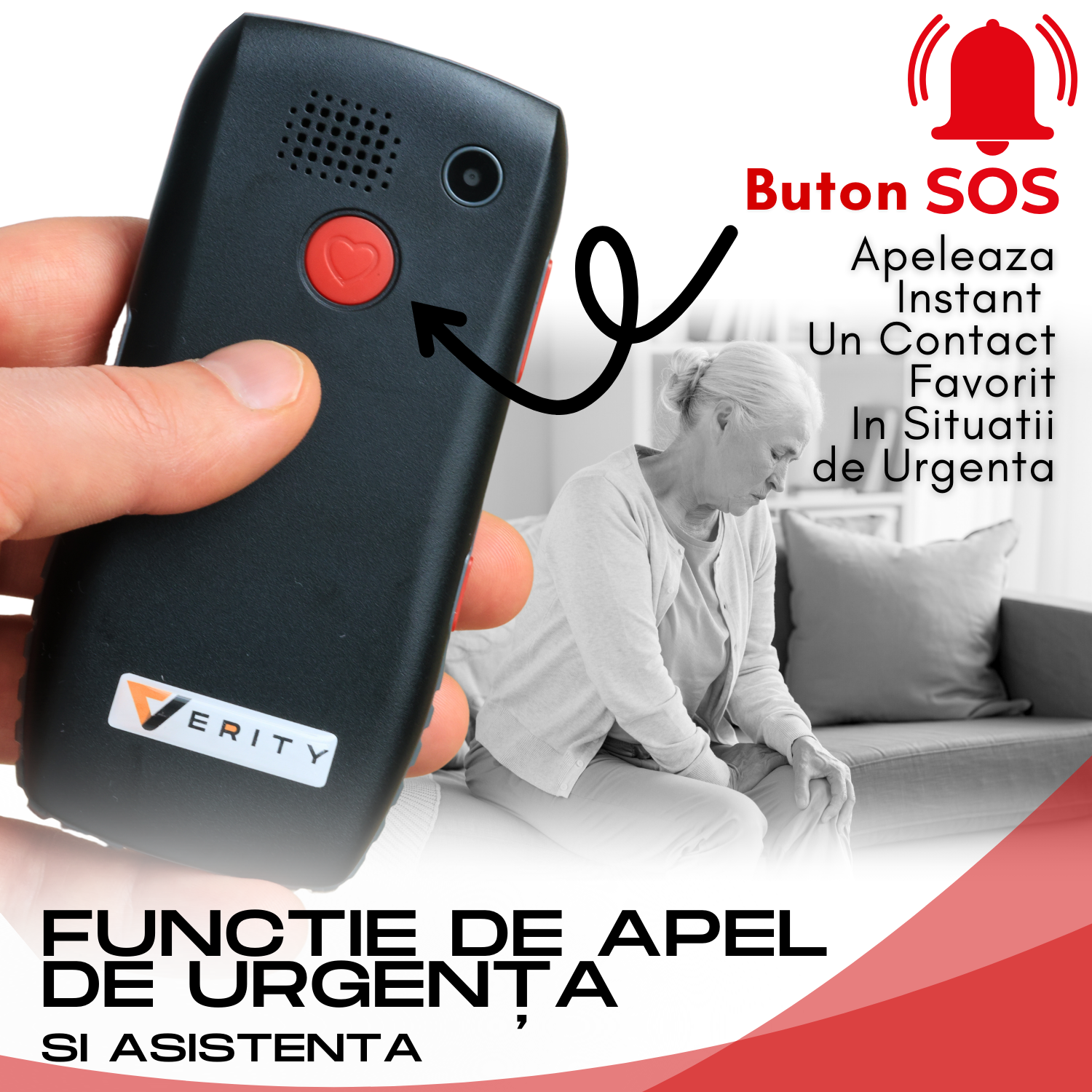 Telefon mobil pentru seniori, cu meniul in limba Romana, taste mari, buton SOS, micro SIM, retea 4G