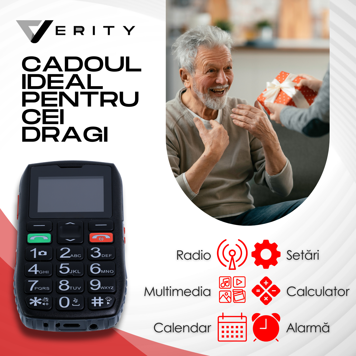 Telefon mobil pentru seniori, cu meniul in limba Romana, taste mari, buton SOS, micro SIM, retea 4G