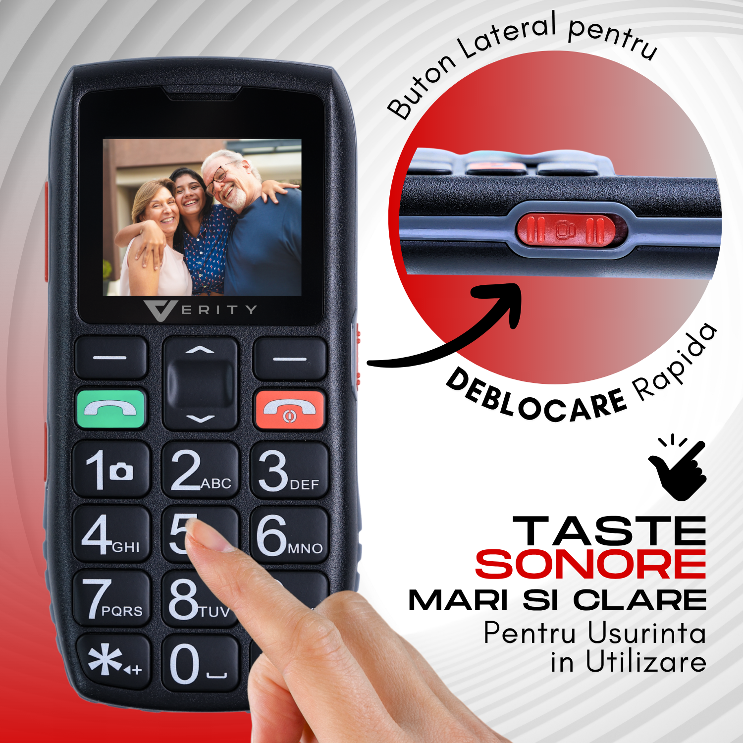 Telefon mobil pentru seniori, model C1, cu meniul in limba Romana, taste mari, buton SOS, micro SIM, retea 4G