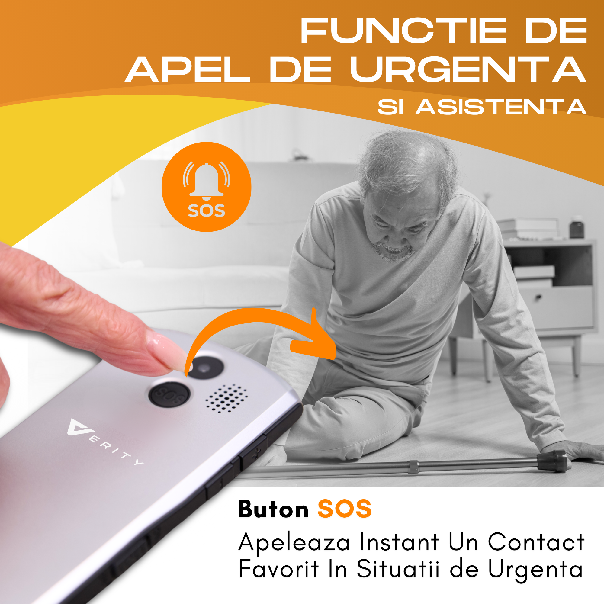Telefon mobil pentru seniori, model A400, cu meniul in limba Romana, Stand pentru incarcare, taste mari, buton SOS, Dual SIM, retea 4G