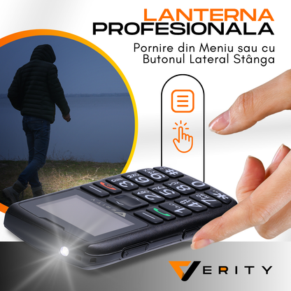 Telefon mobil pentru seniori, model C1+, cu meniul in limba Romana, Stand pentru incarcare, taste mari, buton SOS, micro SIM, retea 4G