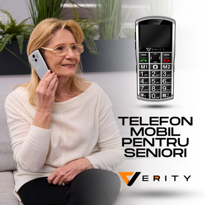 Telefon mobil pentru seniori, model A400, cu meniul in limba Romana, Stand pentru incarcare, taste mari, buton SOS, Dual SIM, retea 4G