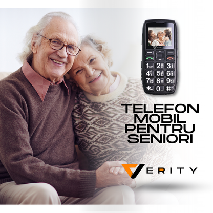 Telefon mobil pentru seniori, model C1+, cu meniul in limba Romana, Stand pentru incarcare, taste mari, buton SOS, micro SIM, retea 4G