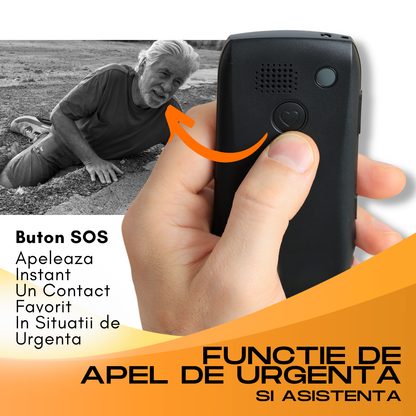 Telefon mobil pentru seniori, model C1+, cu meniul in limba Romana, Stand pentru incarcare, taste mari, buton SOS, micro SIM, retea 4G