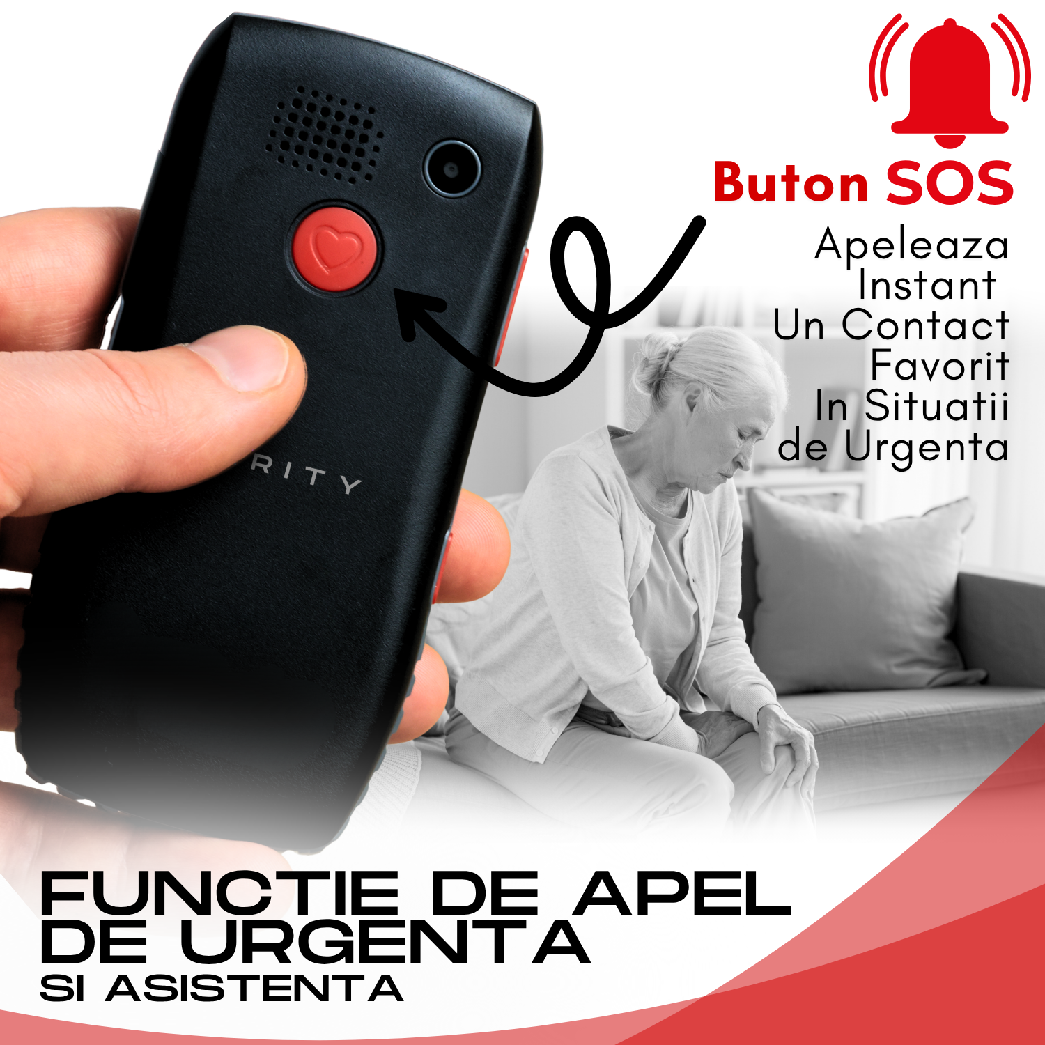 Telefon mobil pentru seniori, model C1, cu meniul in limba Romana, taste mari, buton SOS, micro SIM, retea 4G