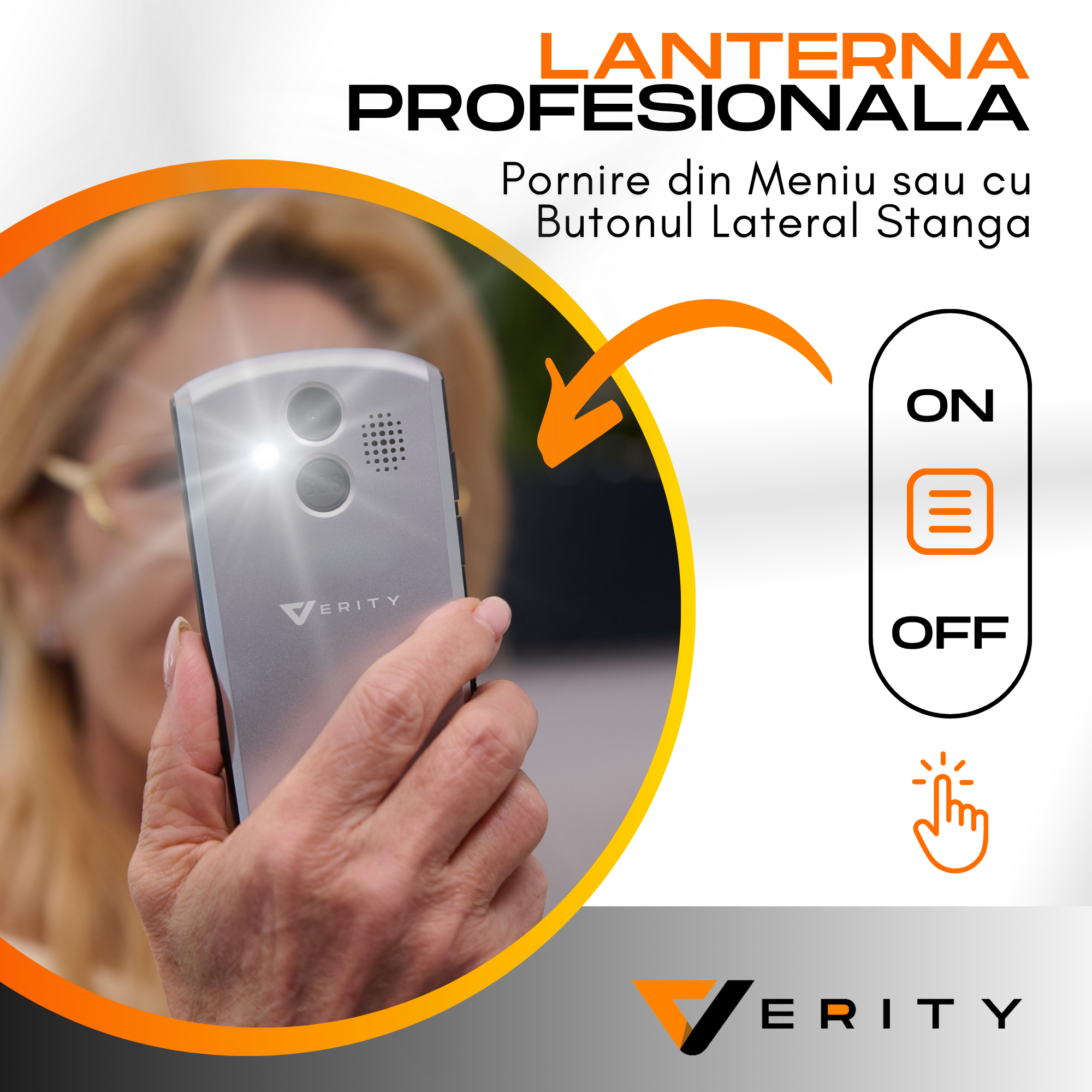 Telefon mobil pentru seniori, model A400, cu meniul in limba Romana, Stand pentru incarcare, taste mari, buton SOS, Dual SIM, retea 4G
